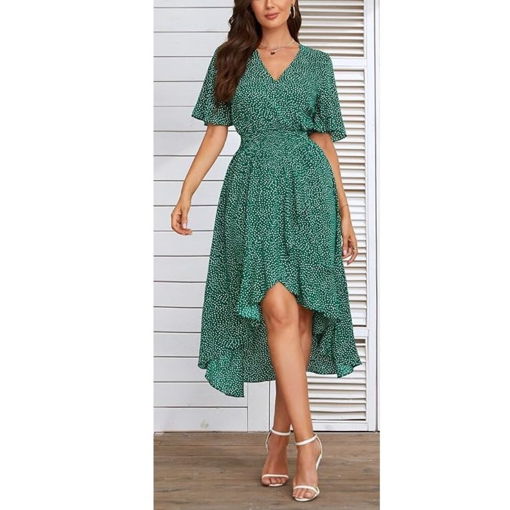 NWT - Short Sleeve Floral High Low V-Neck Flowy Party Long Maxi Dress - Size XL